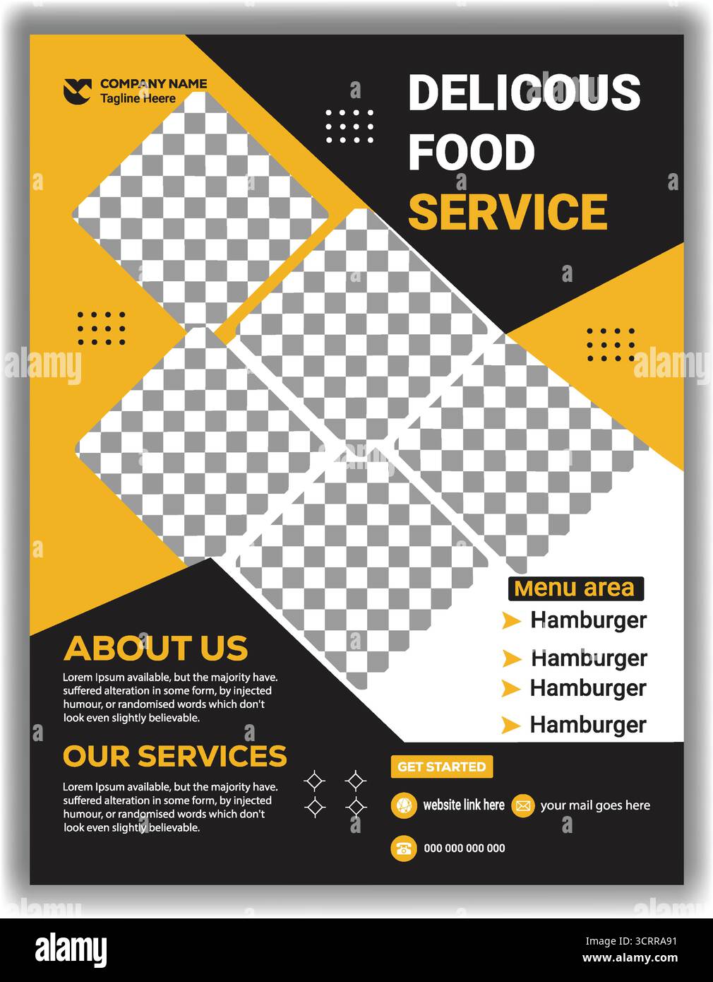 Modèle d'affiche de restaurant noir et jaune pour la circulaire de restauration élégante Illustration de Vecteur