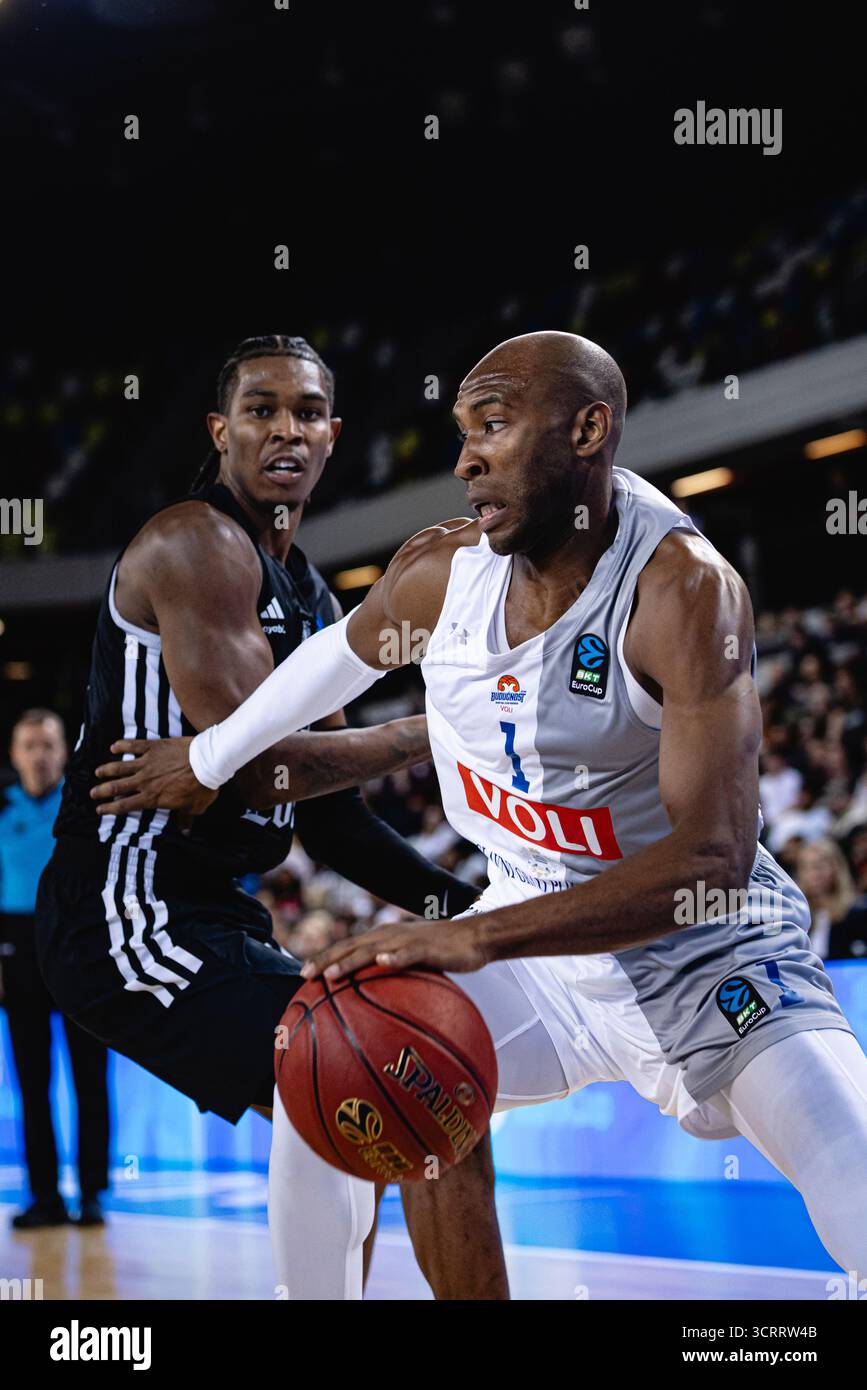 Lors du match de l'Eurocup entre les London Lions et Buducnost voli Podgorica au Copperbox Arena, Londres, le 2 octobre 2025. Buducnost a gagné 86 - 59. Banque D'Images
