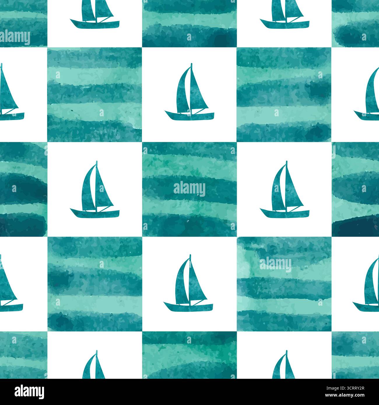 Motif marin à carreaux sans couture avec des navires bleus et des chèques. Fond de mer de vecteur avec des bateaux Illustration de Vecteur