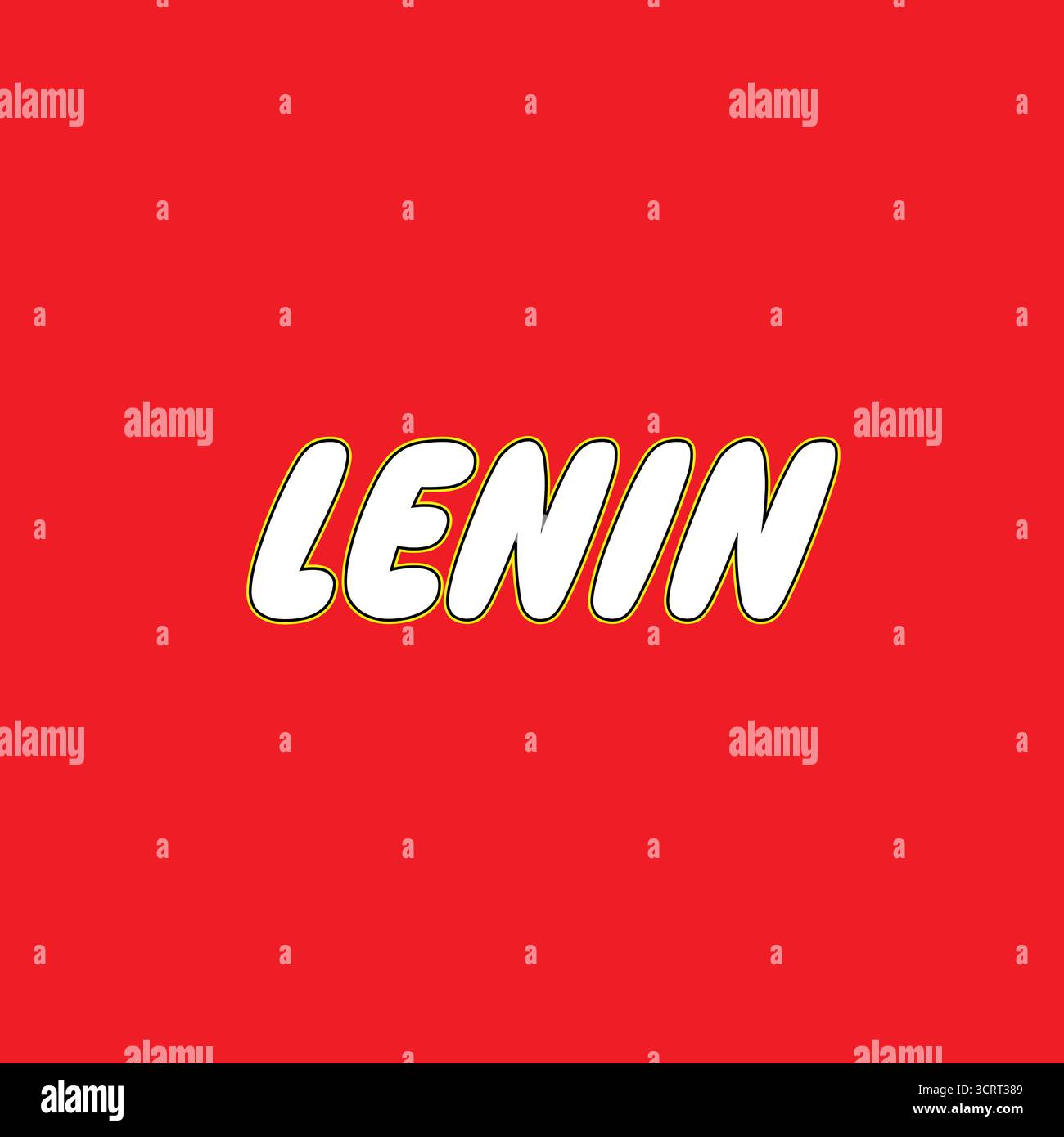 L'image présente un fond rouge gras avec le mot « LÉNINE » bien en évidence au centre. Rappelle le logo LEGO emblématique. Illustration de Vecteur