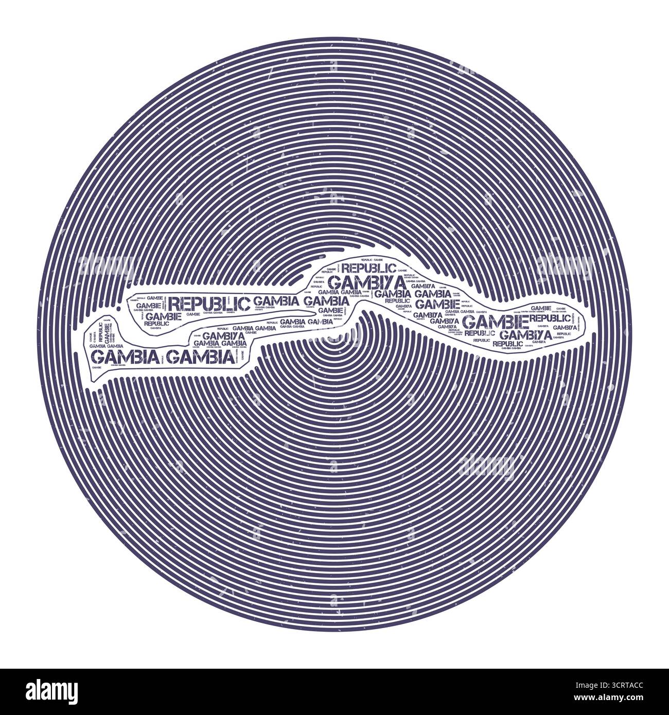 Image vectorielle Gambie. Logo rond de pays. Affiche Gambie en arcs de cercle et style nuage de mots. Illustration vectorielle à la mode. Illustration de Vecteur