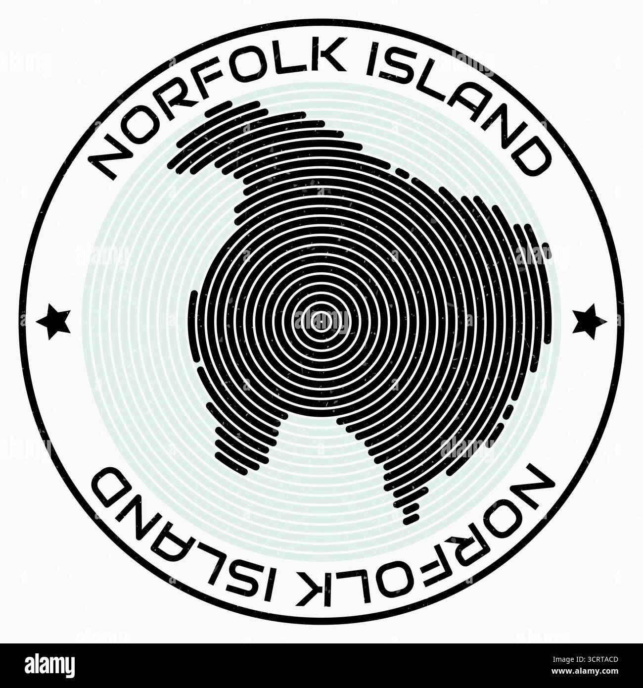 Carte de l'île Norfolk avec titre rond. Bagues en forme de pays. Texte de l'île Norfolk autour de la forme de la frontière du pays. Illustration vectorielle vibrante. Illustration de Vecteur