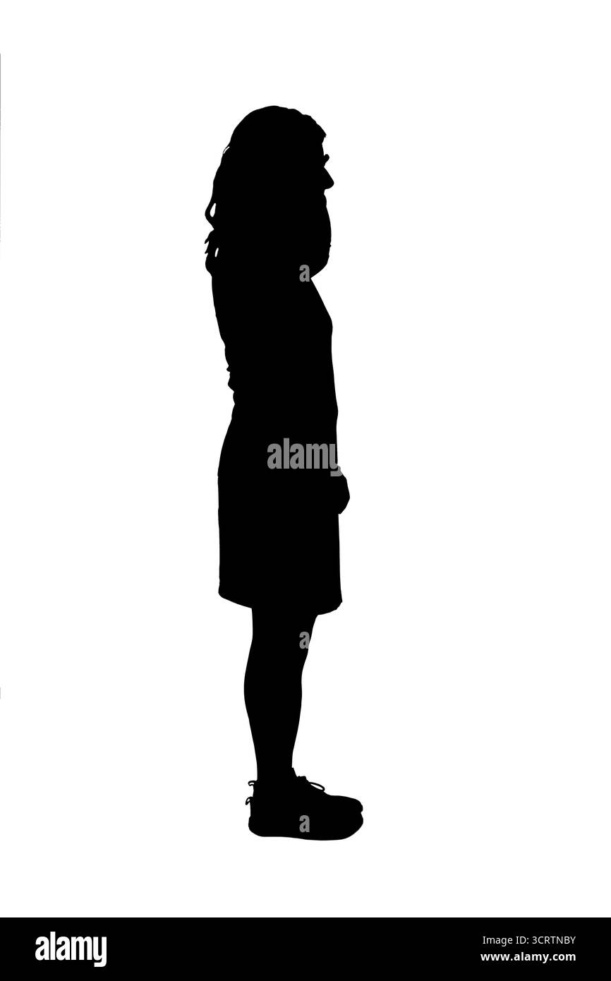 silhouette de vue latérale de la femme stnding montrant un salut militaire Banque D'Images