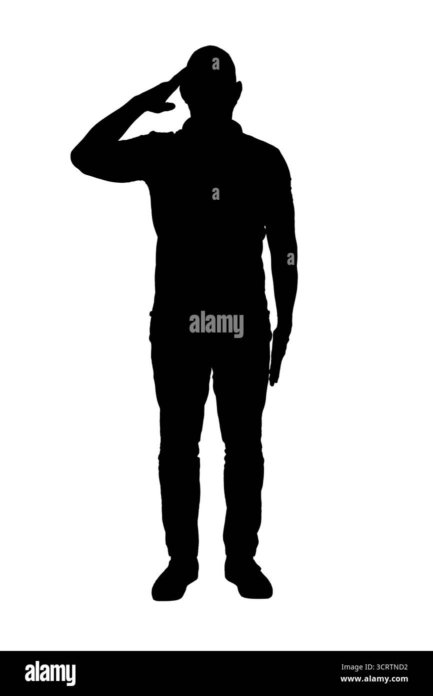 silhouette d'un homme montrant un salut militaire Banque D'Images