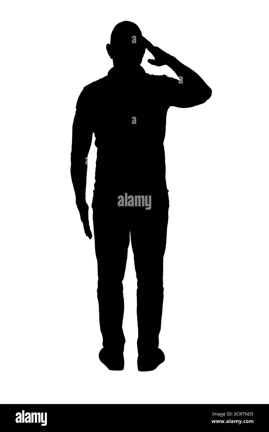 silhouette d'une vue arrière de l'homme montrant un salut militaire Banque D'Images