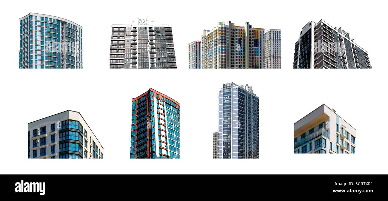 Immeuble contemporain avec balcons et fenêtres en verre. Haute tour résidentielle de grande hauteur dans la ville ensoleillée, l'architecture moderne et l'immobilier Banque D'Images