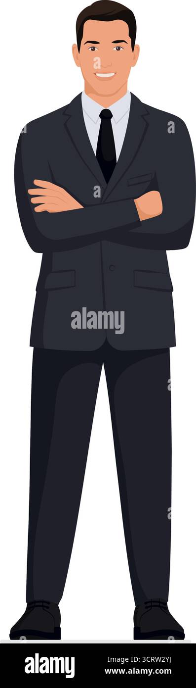 Portrait d'un dirigeant d'entreprise masculin debout et souriant, isolé sur fond blanc Illustration de Vecteur