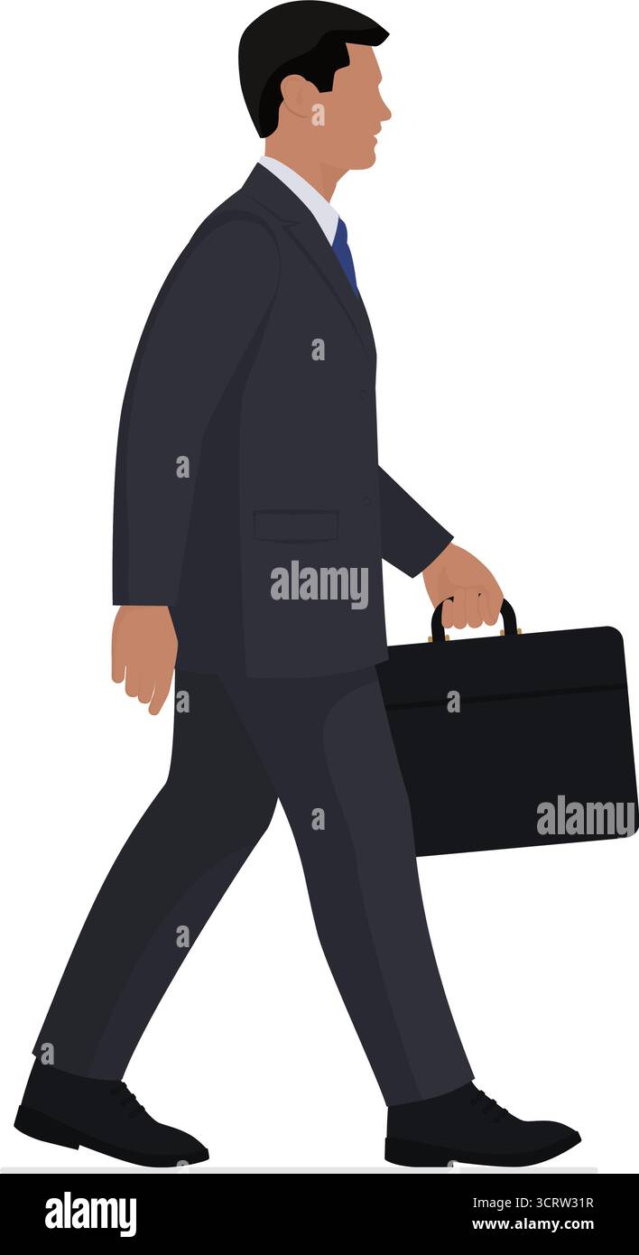 Portrait d'un dirigeant d'entreprise masculin marchant et tenant une mallette, isolé sur fond blanc Illustration de Vecteur