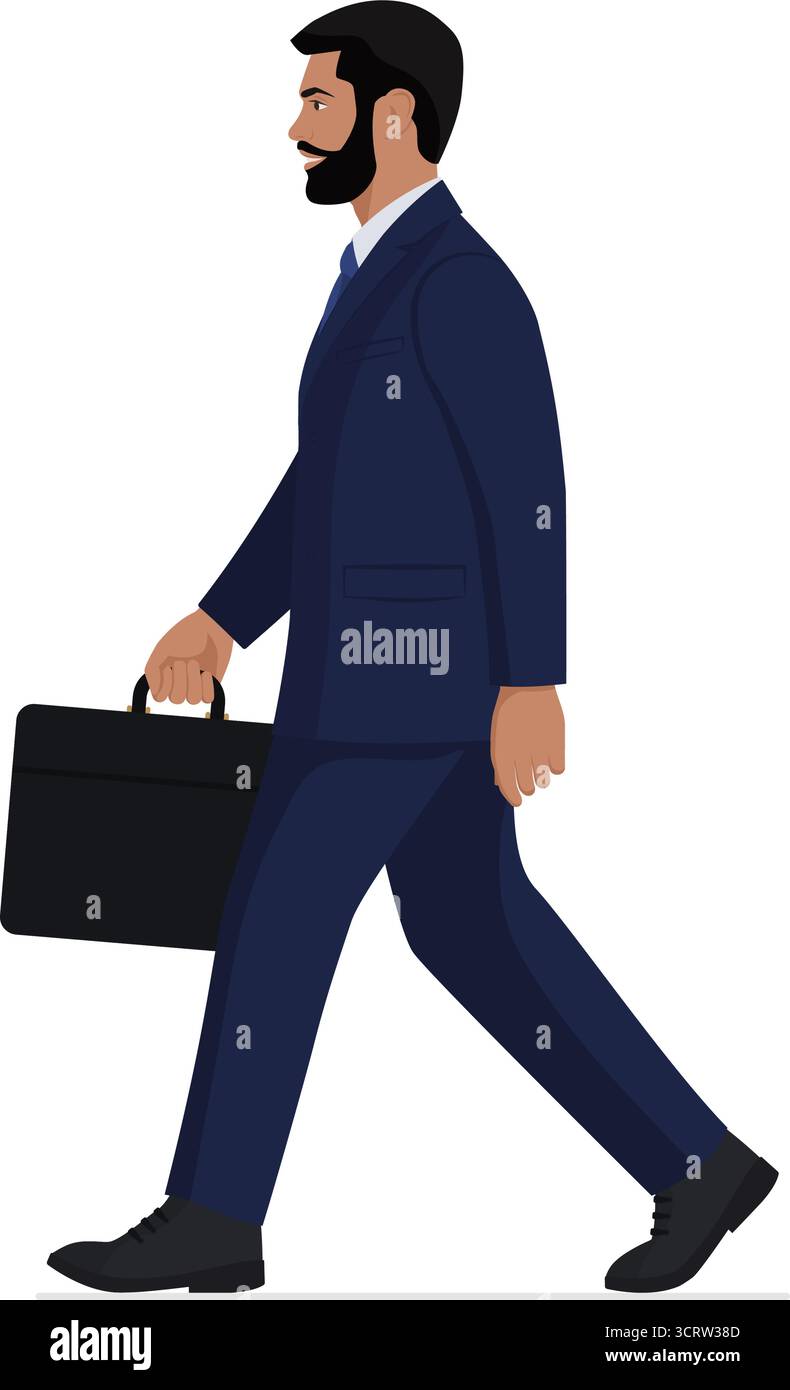 Portrait d'un dirigeant d'entreprise masculin marchant et tenant une mallette, isolé sur fond blanc Illustration de Vecteur