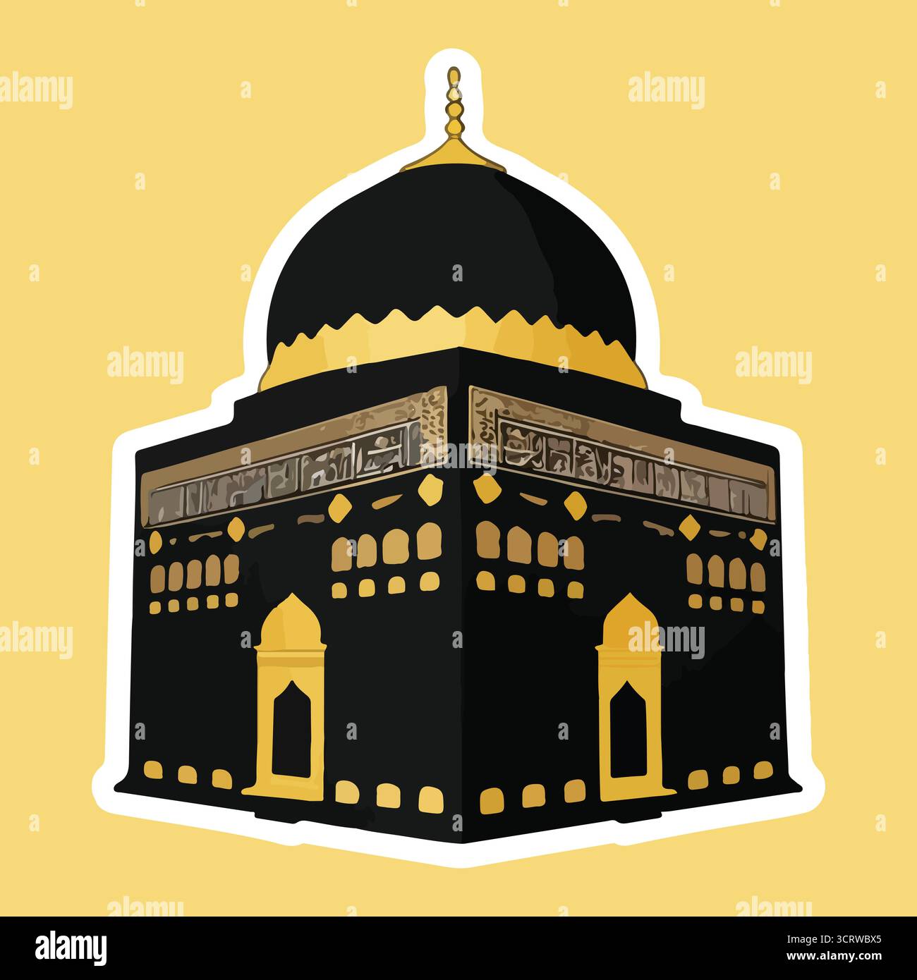 Mosquée illustration vectorielle autocollants avec Dôme d'or, calligraphie arabe, entrée voûtée, Art d'architecture religieuse Illustration de Vecteur