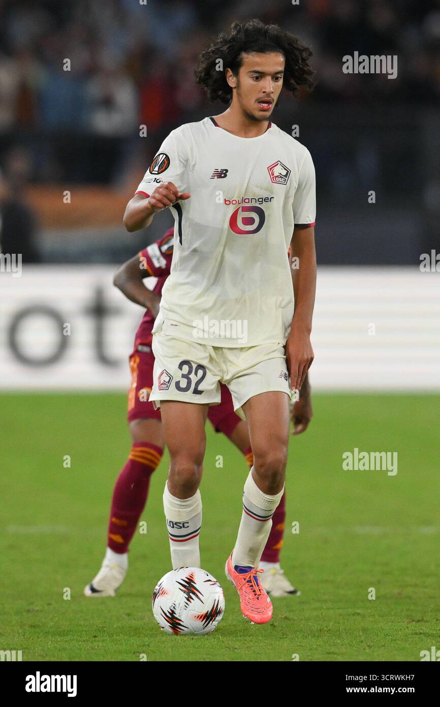2 octobre 2025, stade Olimpico, Rome, Italie ; UEFA Europa League Football match ; Roma versus Lille ; Ayyoub Bouaddi de Lille Banque D'Images