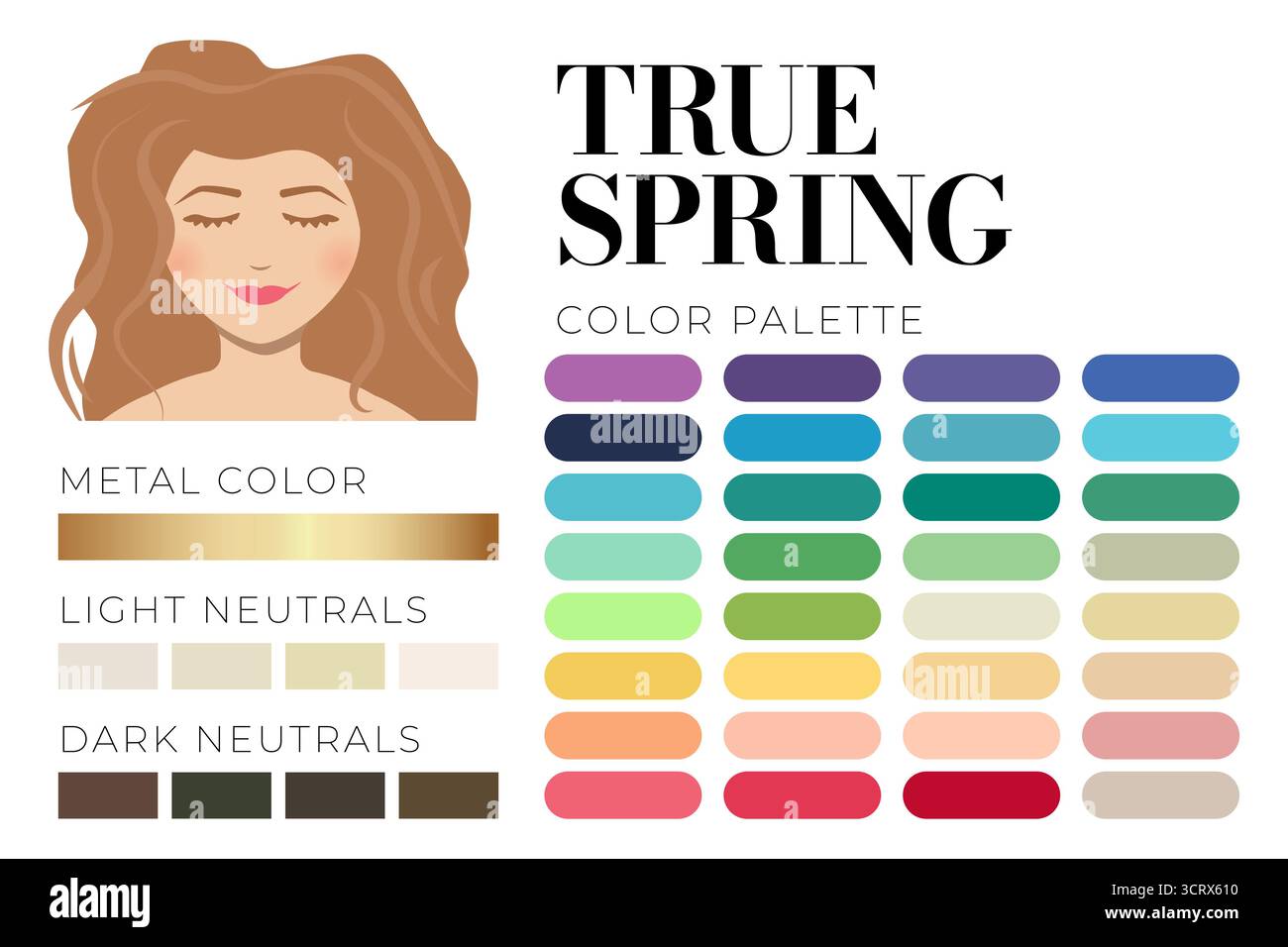 Type True Spring pour système d'analyse des couleurs 16 saisons Illustration de Vecteur