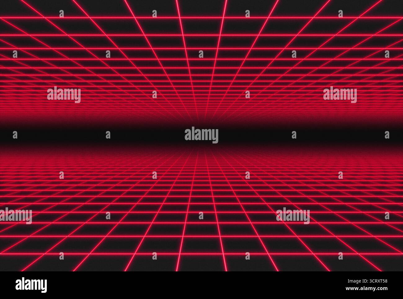 Fond de grille d'onde de synthwave rouge au vide avec effet de grain rétro Banque D'Images