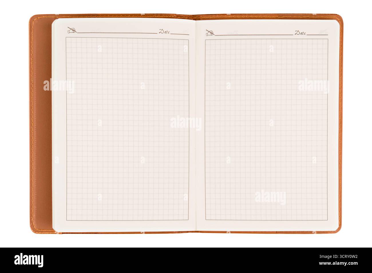 Ouvrez le carnet avec des feuilles blanches sur fond isolé. Banque D'Images