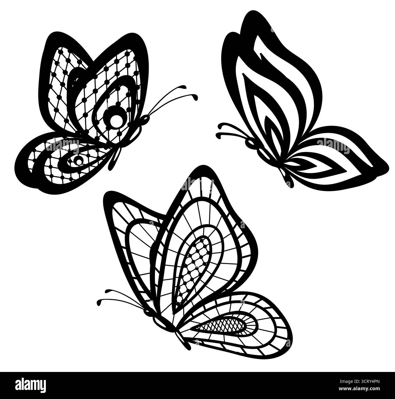 ensemble de beaux papillons en dentelle guipure noir et blanc Illustration de Vecteur