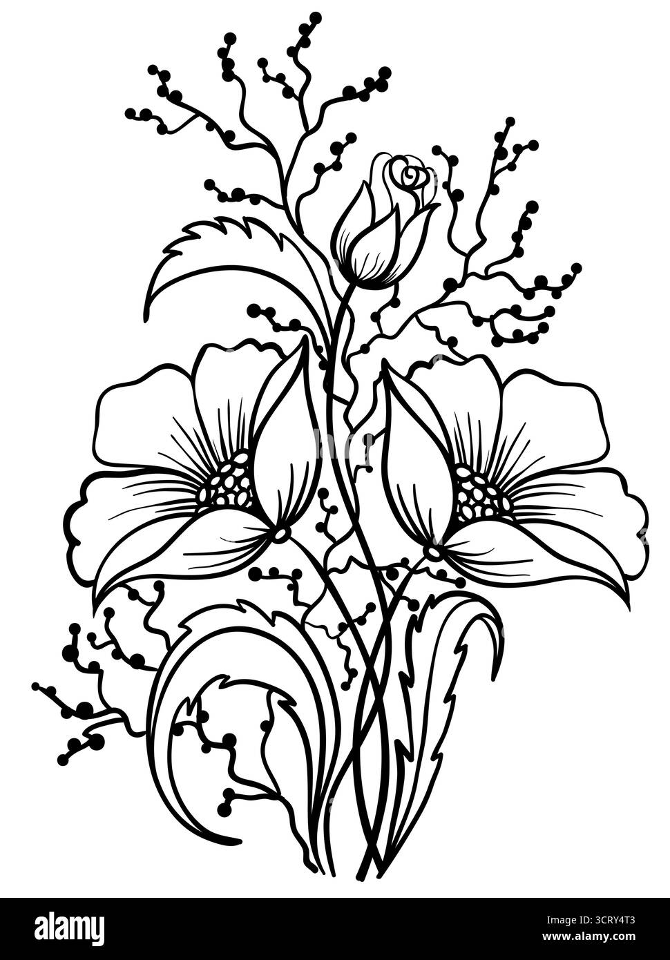 bel arrangement floral, un contour noir sur fond blanc Illustration de Vecteur