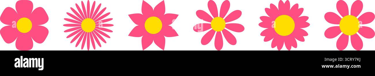 Icône décorative de fleurs roses définie sur un fond blanc. Belle illustration vectorielle de dessins floraux de camomille de Marguerite Illustration de Vecteur