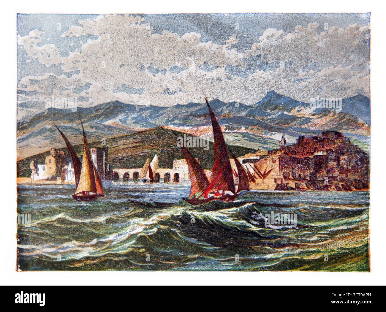 Illustration peinte à la main de Sidon et du site biblique du Mont Liban mentionné dans l'ancien et le Nouveau Testament du XIXe siècle lectures picturales du dimanche par th Banque D'Images