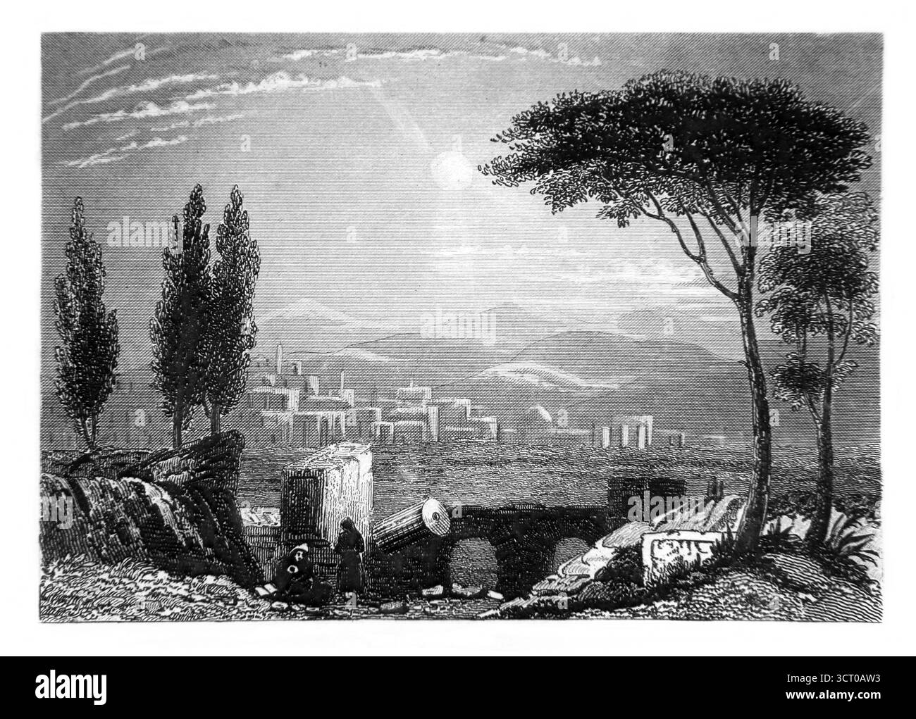 Illustration de la Ninive en ruines (Nahum) de l'antique XIXe siècle (1851) Sainte Bible Banque D'Images