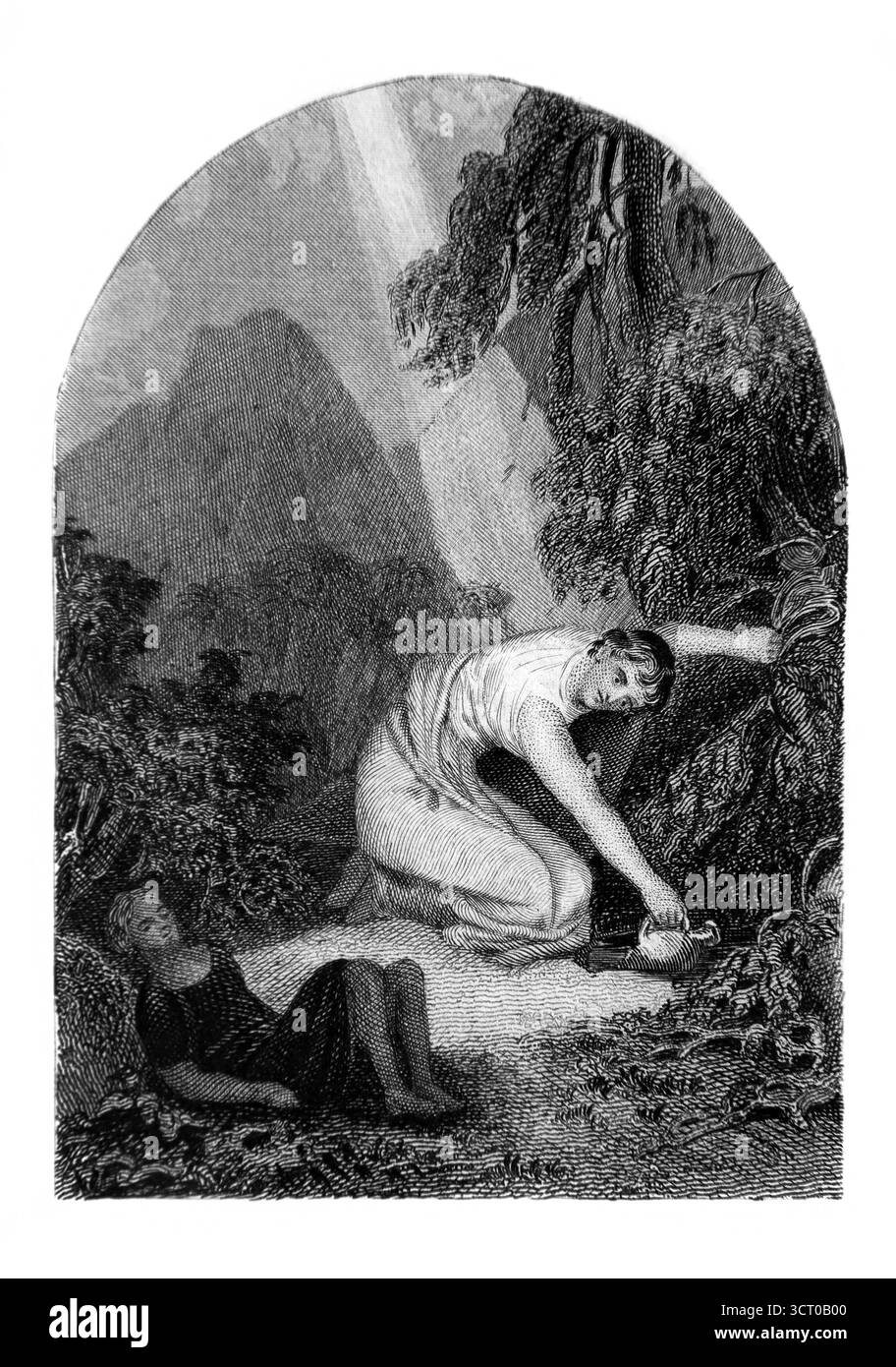 Illustration de Hagar collectant de l'eau pour donner à son fils Ismaël après le puits apparu dans la nature sauvage (Genèse) de l'antique 19ème siècle (1851) Banque D'Images Illustration de Hagar collectant de l'eau pour donner à son fils Ismaël après le puits apparu dans la nature sauvage (Genèse) de l'antique 19ème siècle (1851) Banque D'Images