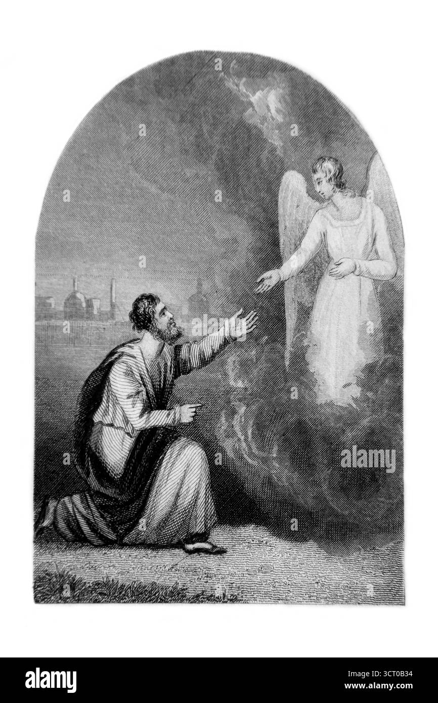 Illustration de Jacob avec l'Ange 'laisse-moi aller pour le jour de la rupture' et il dit 'il ne le laissera pas partir à moins que tu me bénis' Jacob a alors été donné Banque D'Images