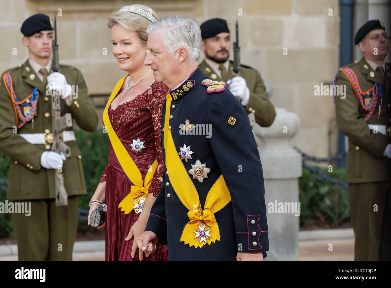Ville de Luxembourg, Luxembourg. 03 Oct, 2025. Le roi Philippe et la reine Mathilde de Belgique arrivent pour le dîner de gala au Palais Grand-Ducal de Luxembourg, Luxembourg, le 3 octobre 2025. Crédit : Aleksandr Nagornyi/Alamy Live News Banque D'Images