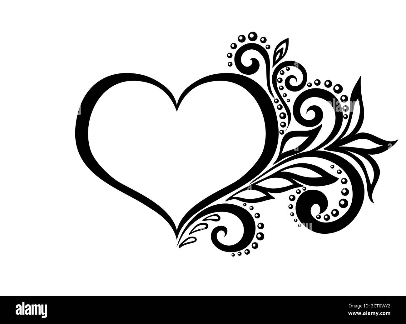 symbole noir et blanc d'un coeur avec motif floral et papillon Illustration de Vecteur