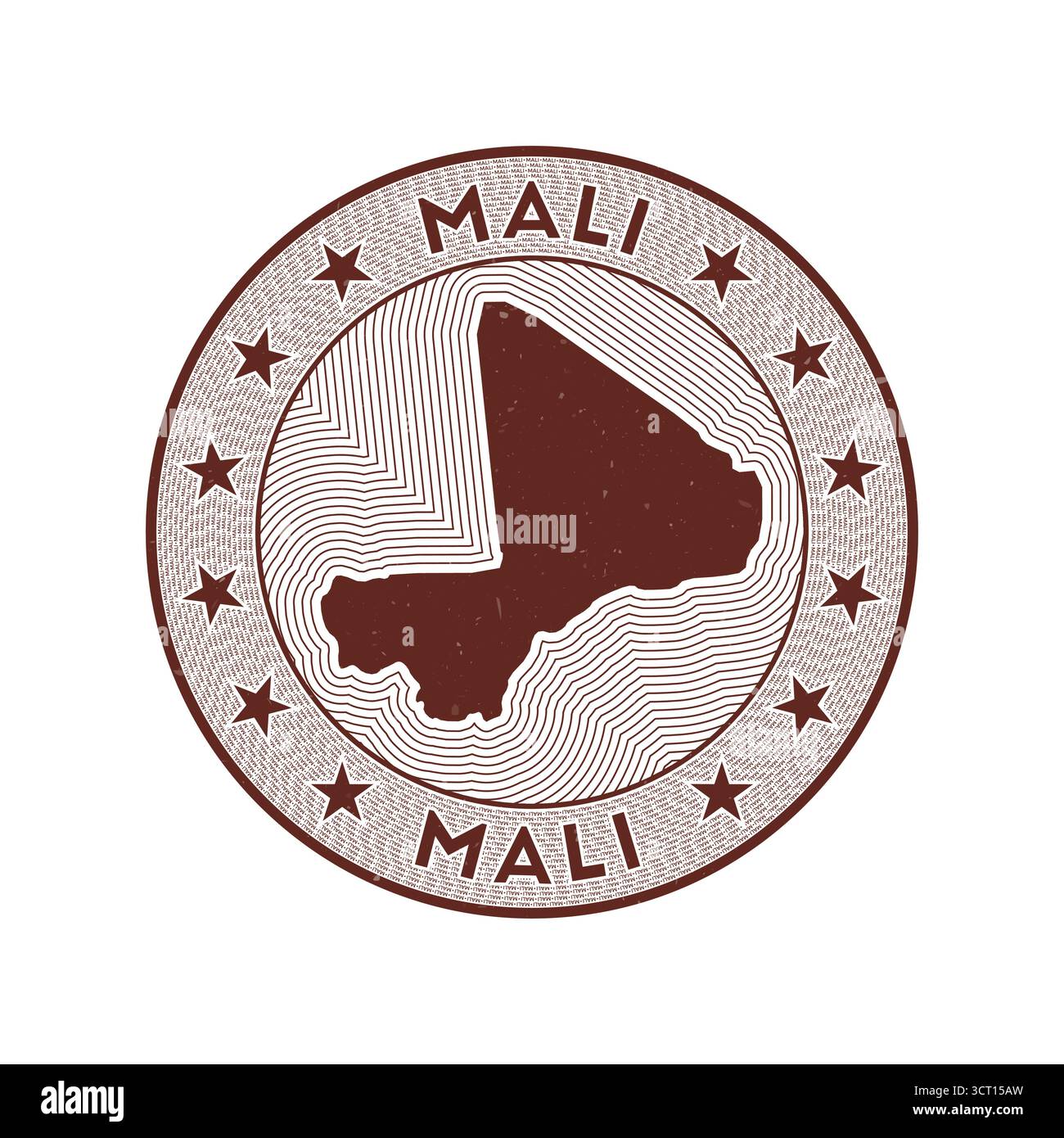 Vecteur badge rond Mali. Timbre rond de pays avec forme de Mali, isolines et nom de pays circulaire. Emblème étonnant. Illustration vectorielle impressionnante. Illustration de Vecteur