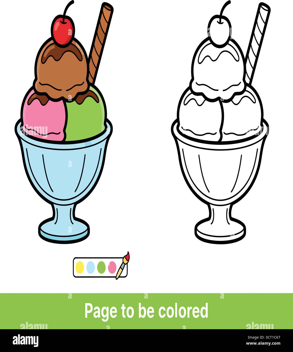 Cette délicieuse page de coloriage présente un sundae de crème glacée avec trois boules de crème glacée, surmonté d'une cerise et d'une paille. Parfait pour les enfants à explo Illustration de Vecteur Cette délicieuse page de coloriage présente un sundae de crème glacée avec trois boules de crème glacée, surmonté d'une cerise et d'une paille. Parfait pour les enfants à explo Illustration de Vecteur