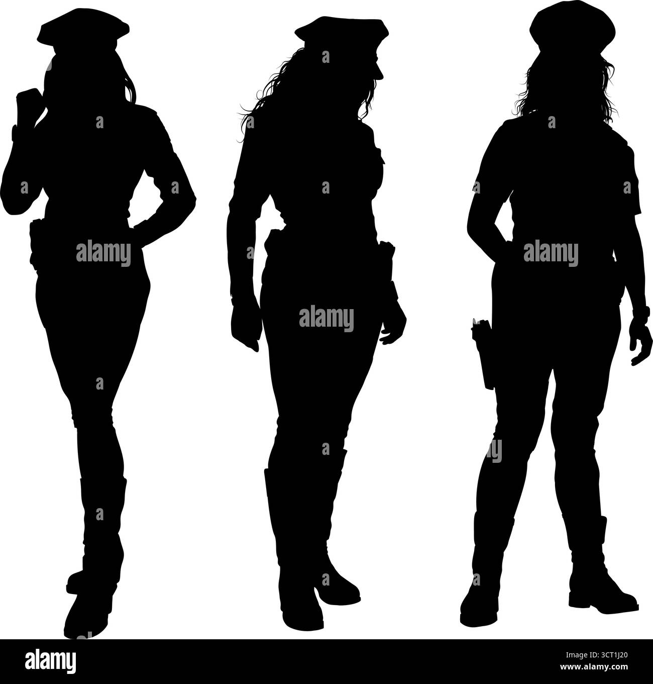 ensemble de silhouettes de policier féminin illustration vectorielle Illustration de Vecteur