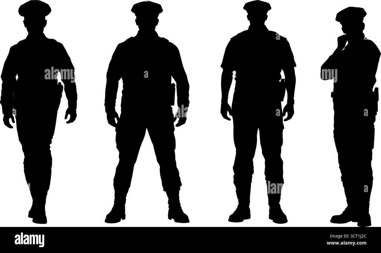 ensemble d'illustration vectorielle de silhouettes d'officier de police Illustration de Vecteur