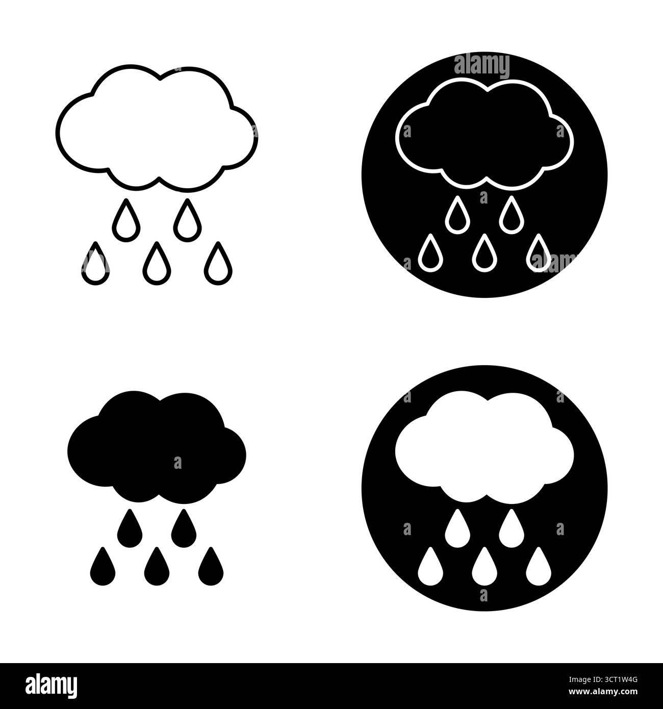 Illustration de l'ensemble d'icônes de nuage de pluie. La conception en noir et blanc rend ces icônes météo parfaites pour les prévisions, les applications, la conception Web, les infographies. Illustration de Vecteur