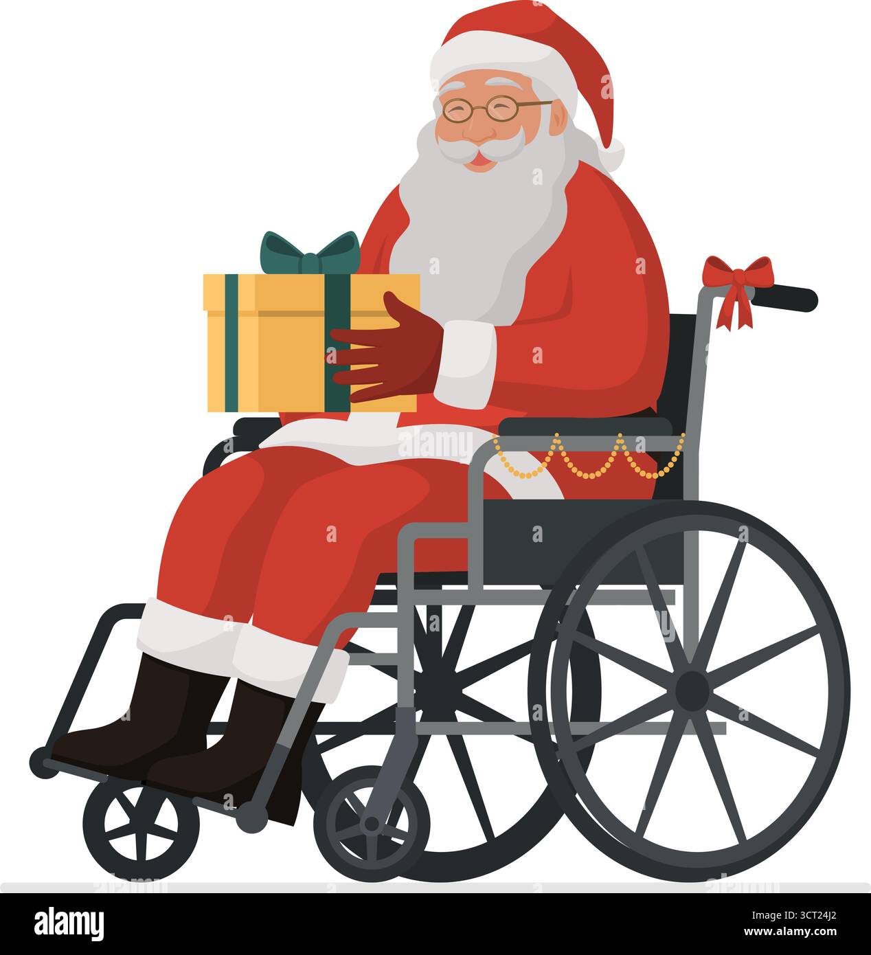 Père Noël en fauteuil roulant tenant un cadeau de Noël, concept d'accessibilité, isolé sur fond blanc Illustration de Vecteur Père Noël en fauteuil roulant tenant un cadeau de Noël, concept d'accessibilité, isolé sur fond blanc Illustration de Vecteur