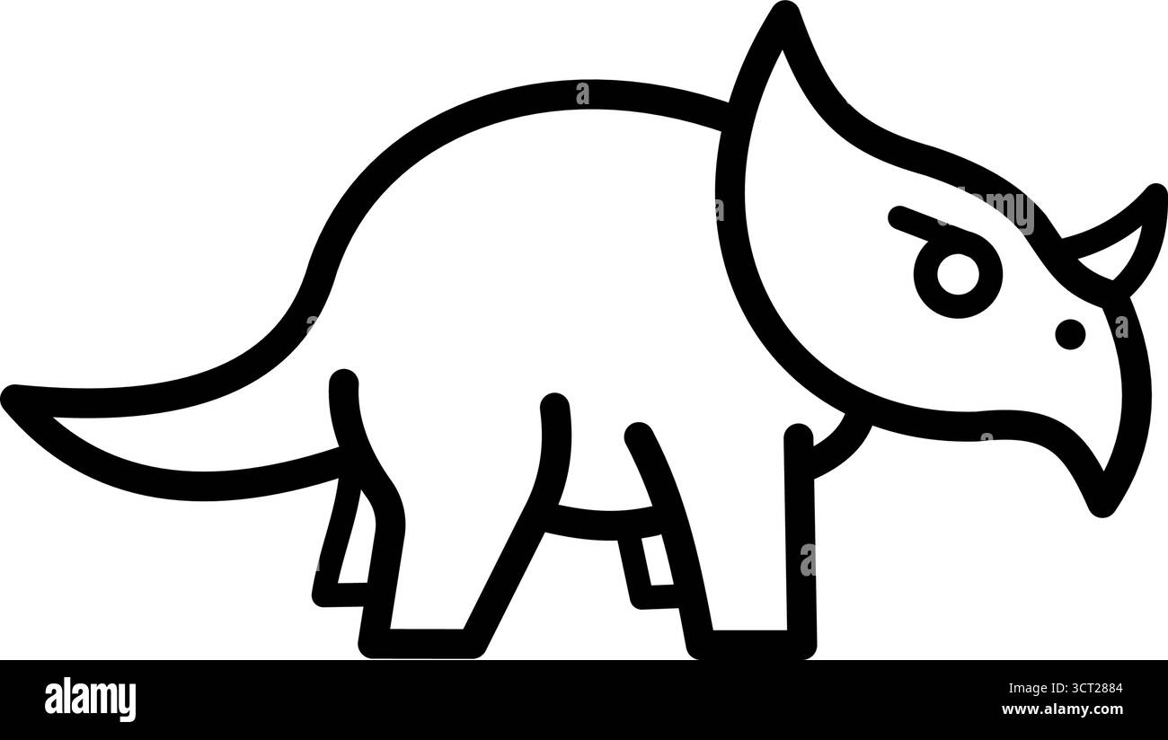 Triceratops dinosaure, icône vectorielle de ligne Illustration de Vecteur