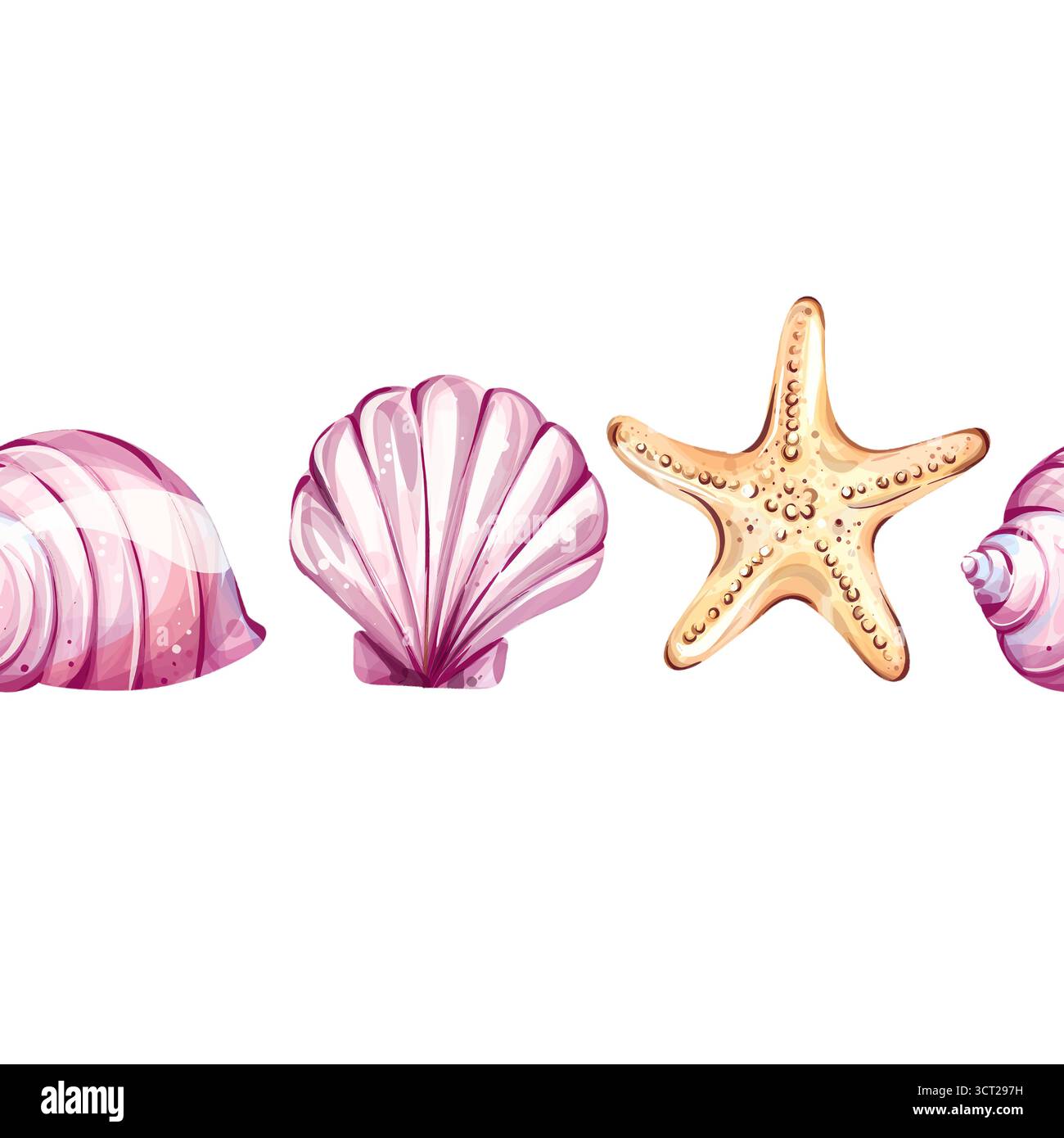 Modèle sans couture d'éléments de vacances à la plage d'été avec coquillages et étoiles de mer, fond d'écran parfait pour les célébrations de vacances et Illustration de Vecteur
