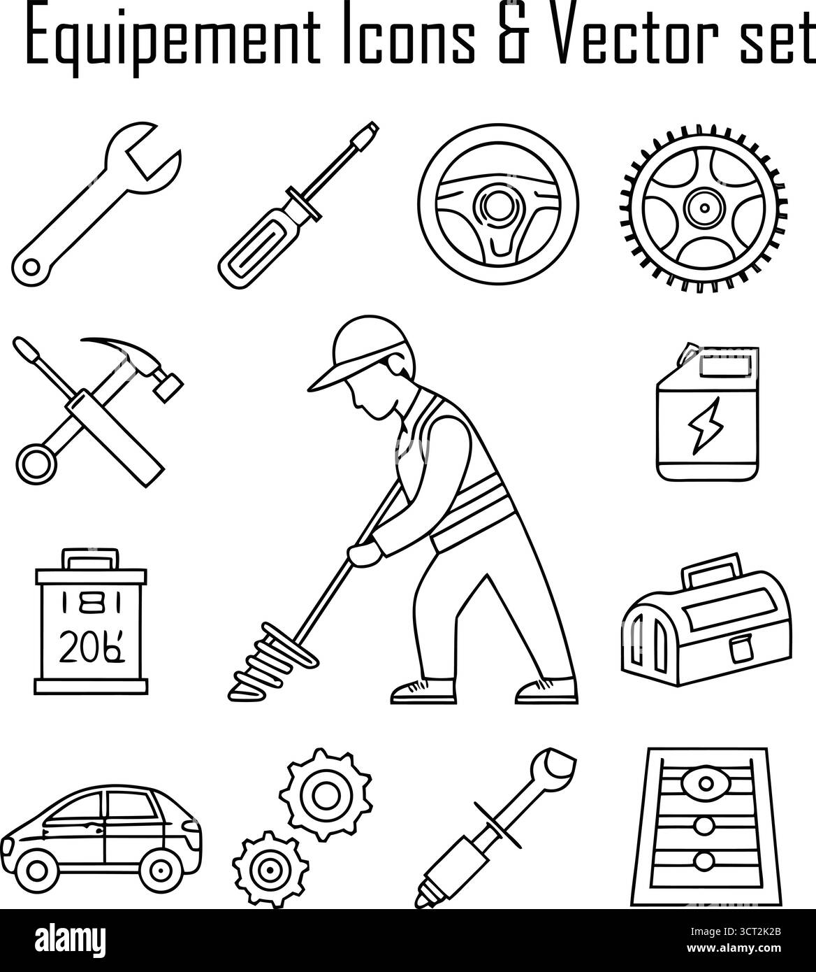 Équipement industriel et outils disposés dans un atelier, ingénierie et concept de technologie de fabrication Illustration de Vecteur