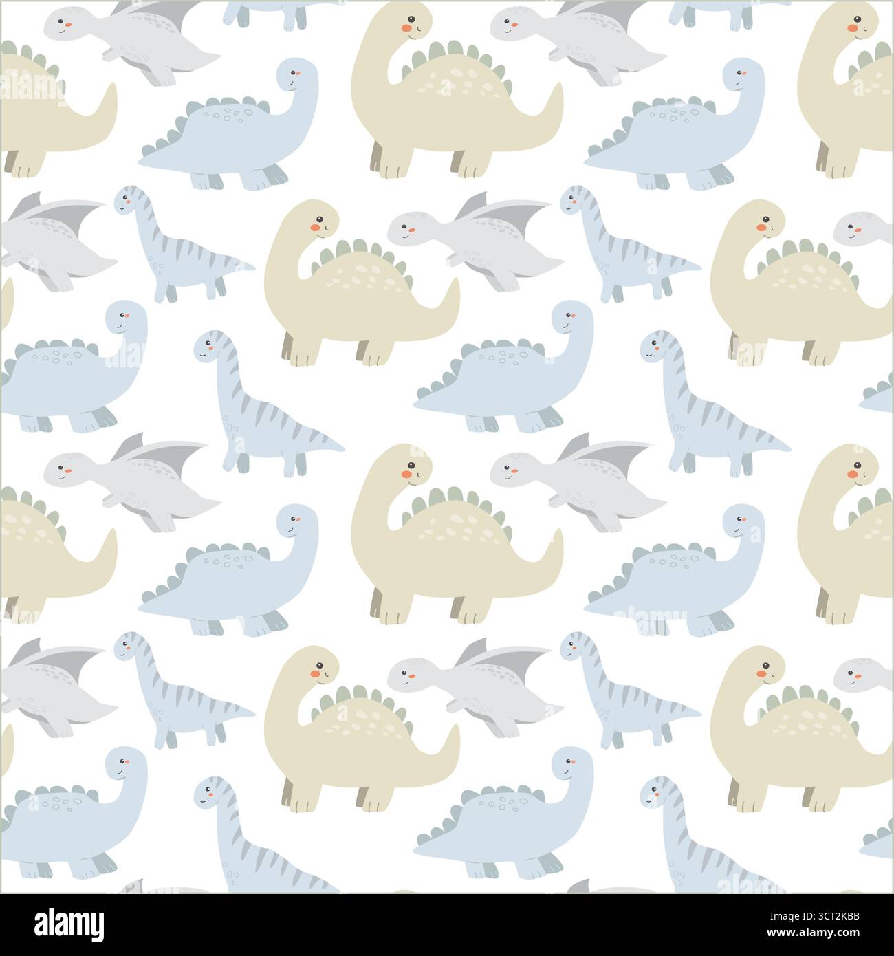 Motif dinosaure mignon : dinosaures de dessin animé dans des couleurs pastel sur fond noir. Illustration de Vecteur