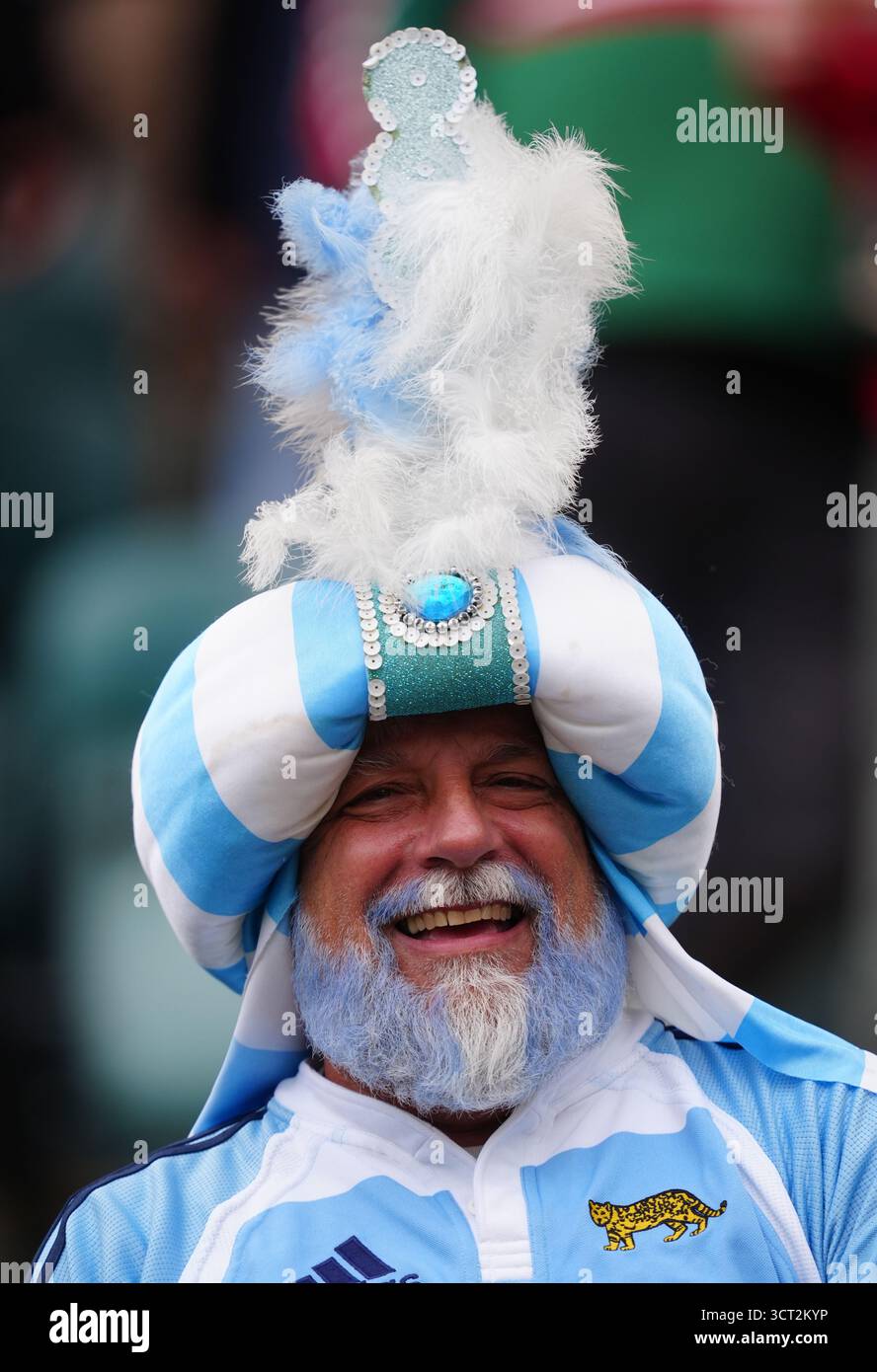 Un fan argentin dans les gradins avant le match de rugby à l'Allianz Stadium, Londres. Date de la photo : samedi 4 octobre 2025. Banque D'Images