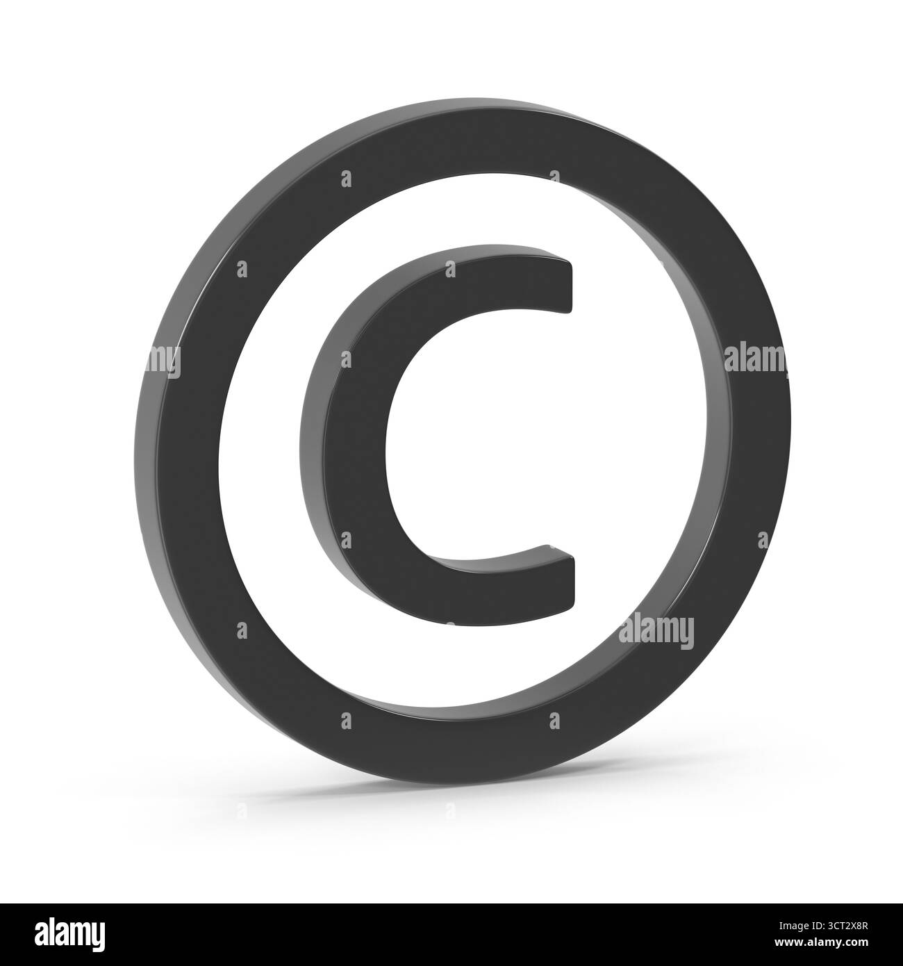 Symbole de copyright, rendu 3D noir, isolé sur blanc Banque D'Images