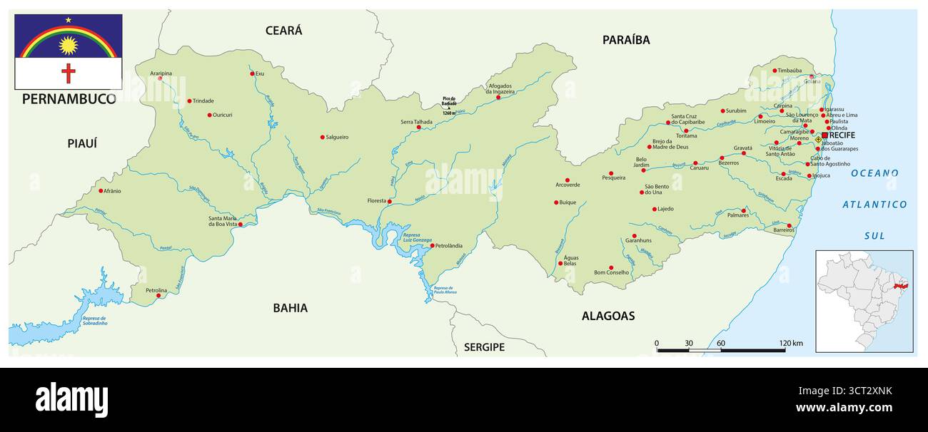 Carte de l'état brésilien de Pernambuco Banque D'Images