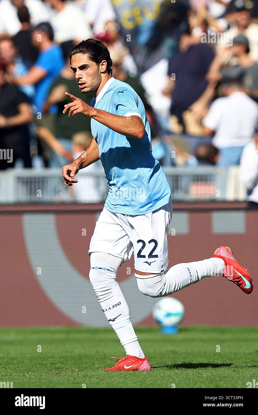 Rome, Italie. 04 octobre 2025. Matteo Cancellieri du Lazio célèbre après avoir marqué 1-1 buts lors du championnat italien Serie A match de football entre le SS Lazio et le Torino FC le 4 octobre 2025 au Stadio Olimpico à Rome, Italie - crédit : Federico Proietti / Alamy Live News Banque D'Images
