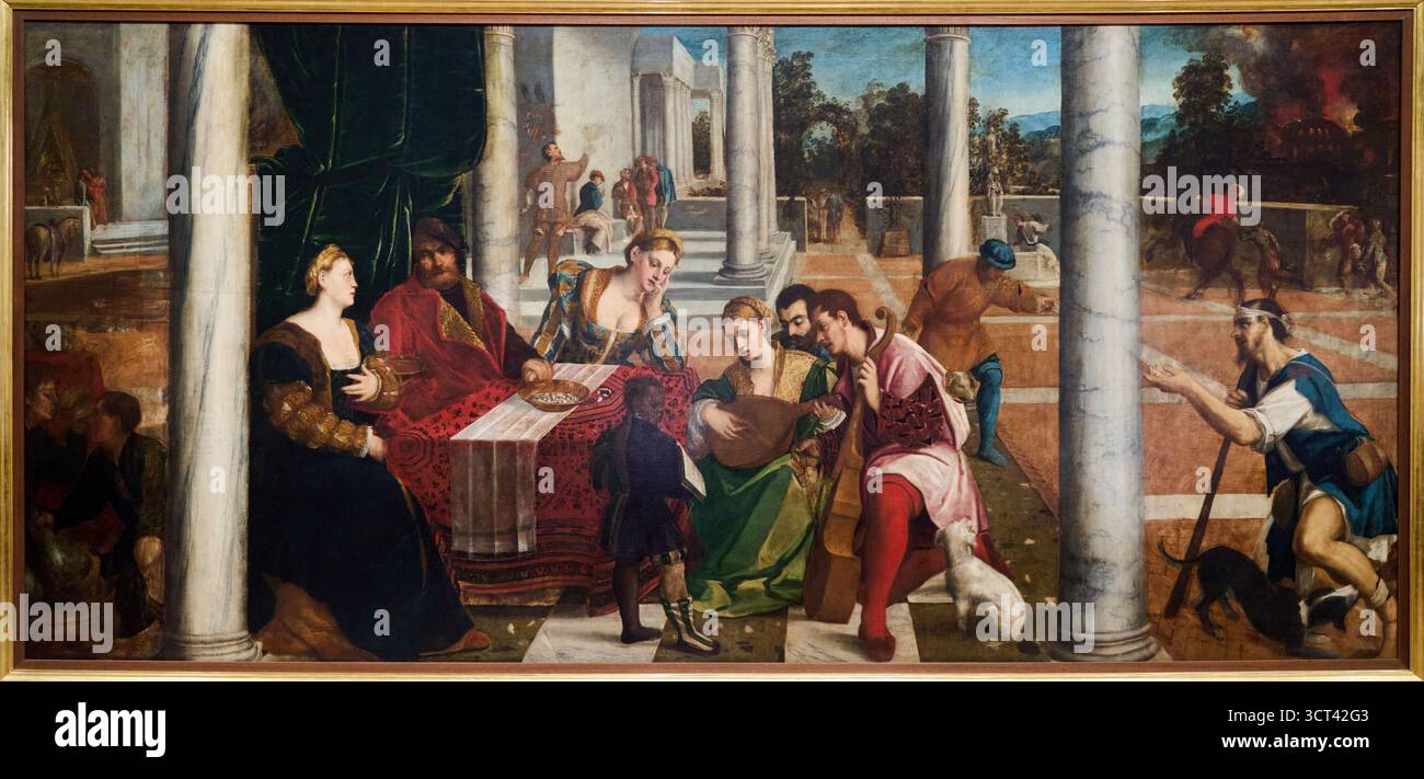 BONIFACIO DE' PITATI connu sous le nom de BONIFACIO VERONESE (Vérone, 1487 - Venezia, 1553), Parabola di Lazzaro e il ricco Epulone, la parabole de l'homme riche ( Banque D'Images