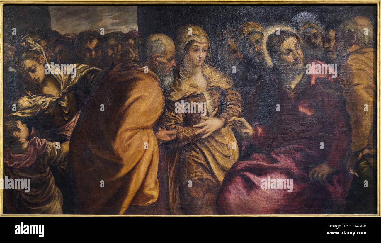 JACOPO Robusti DETTO il TINTORETTO (bottega di) (Venezia, 1518 - 1594), Cristo e l'Adultera, Christ et l'adultère, Gallerie dell'Accademia, ACCAD Banque D'Images