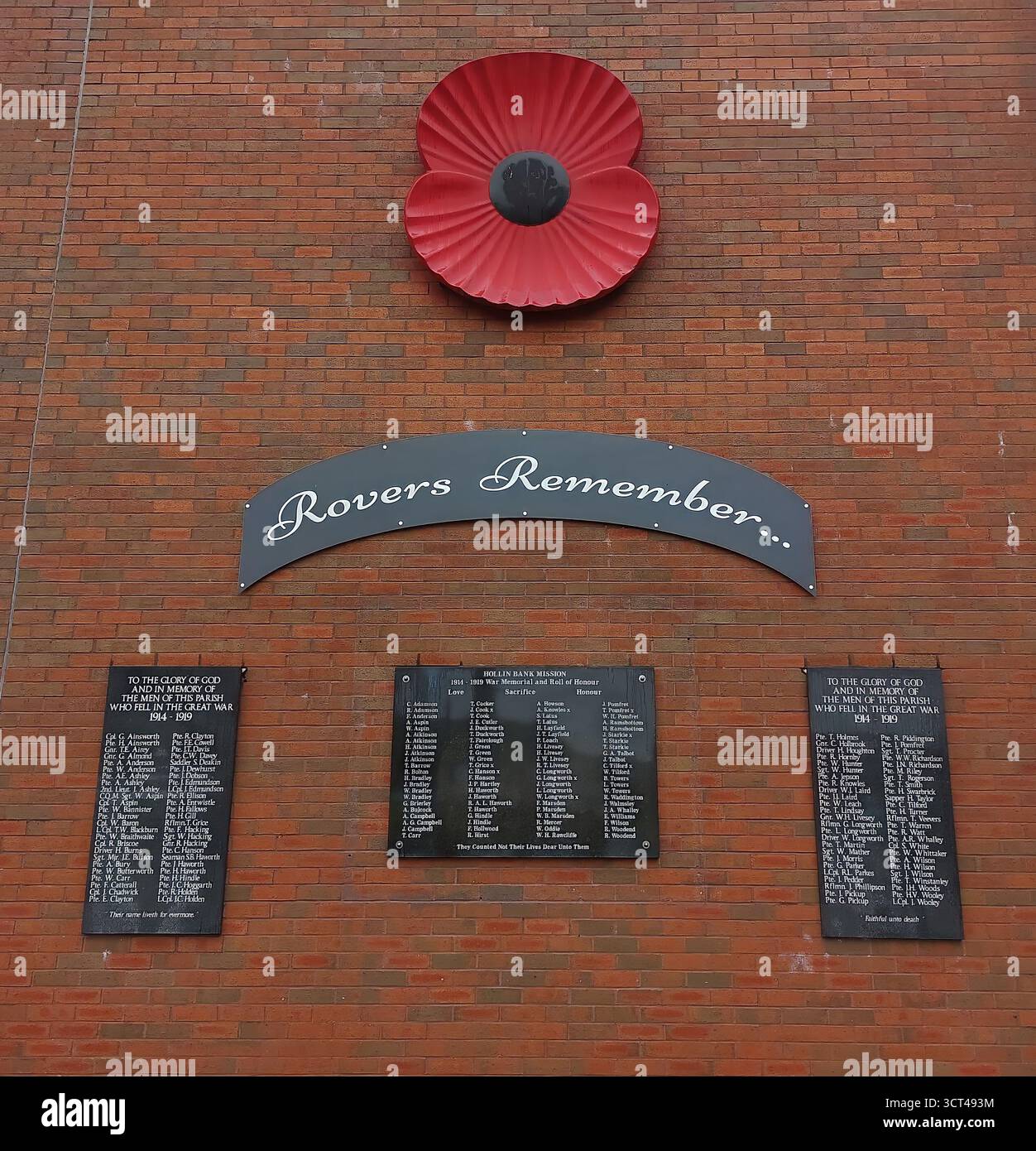 Le mémorial des Rovers Remember au stade Ewood Park, Blackburn, Lancashire, Royaume-Uni Banque D'Images