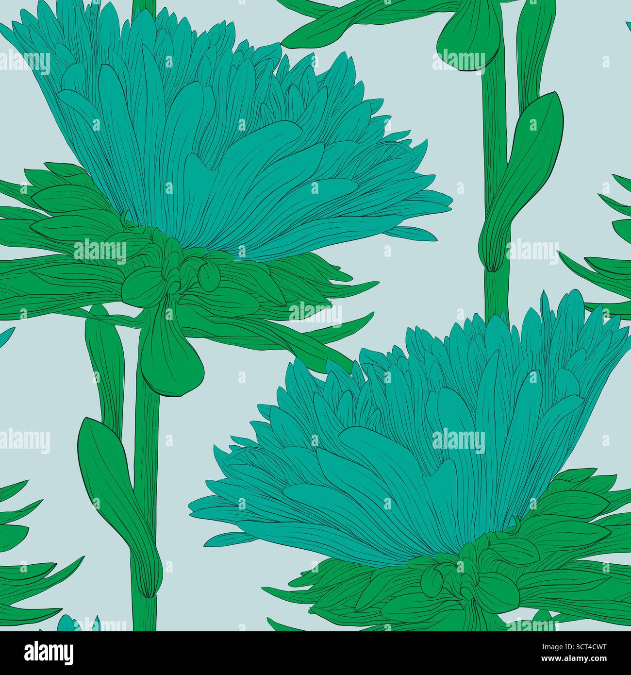 Beau fond sans couture avec aster de fleurs bleues Illustration de Vecteur