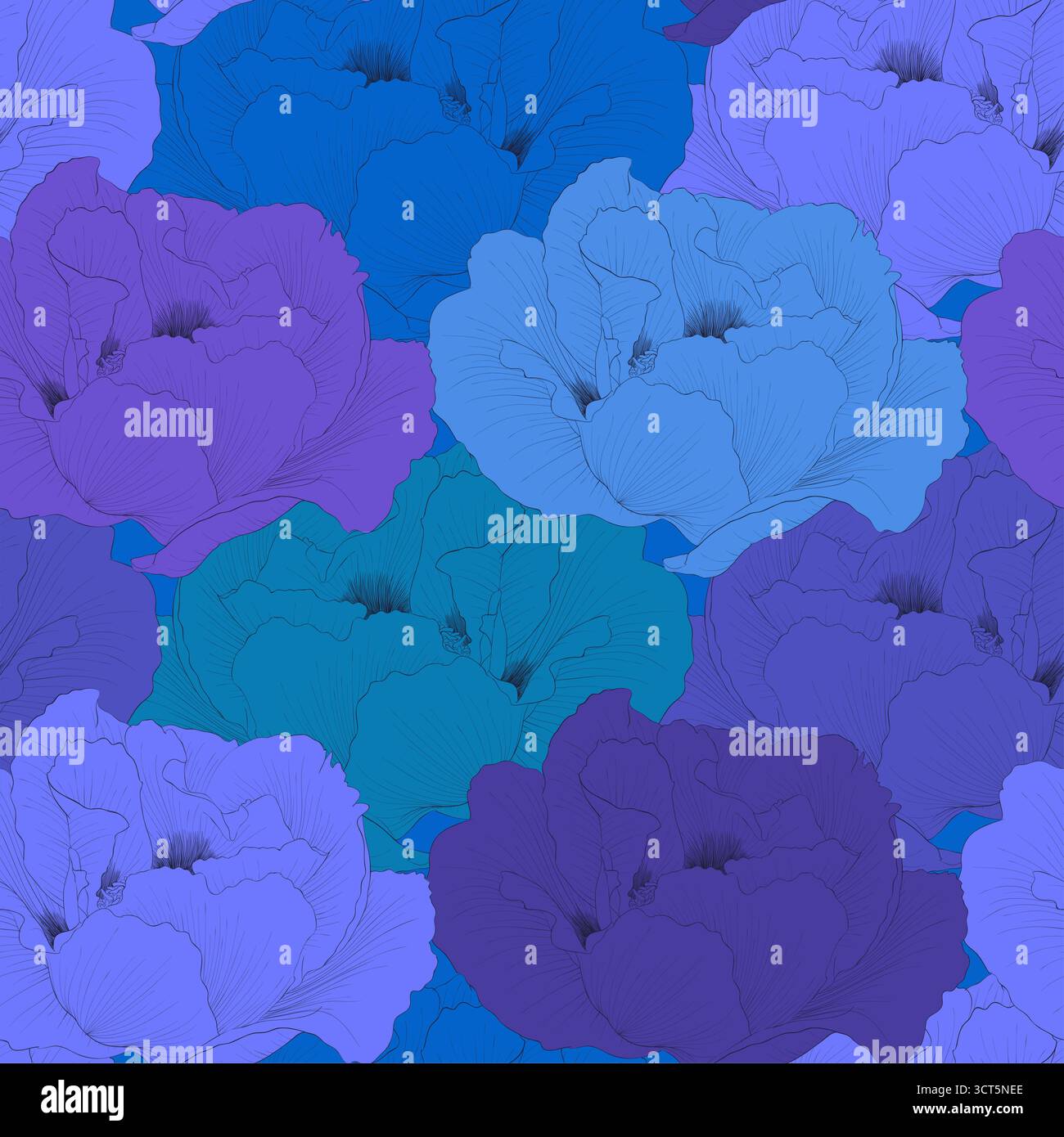 Beau fond sans couture avec des fleurs plante Paeonia arborea (pivoine d'arbre) avec tige et feuilles. Illustration de Vecteur