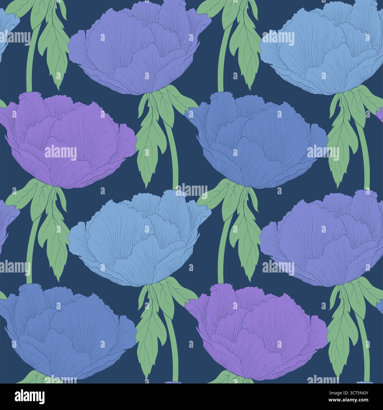 Beau fond sans couture avec des fleurs plante Paeonia arborea (pivoine d'arbre) avec tige et feuilles. Illustration de Vecteur