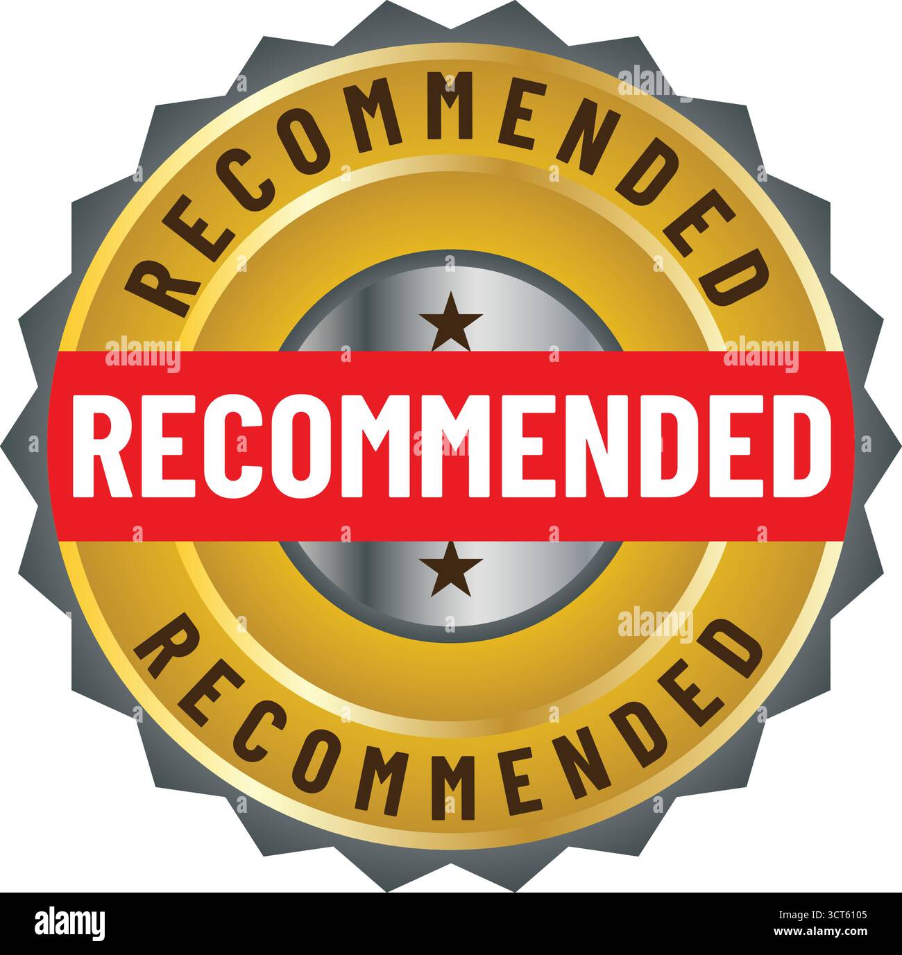 Badge Gold recommandé avec étoiles – sceau d'approbation de qualité supérieure pour les produits de confiance Illustration de Vecteur