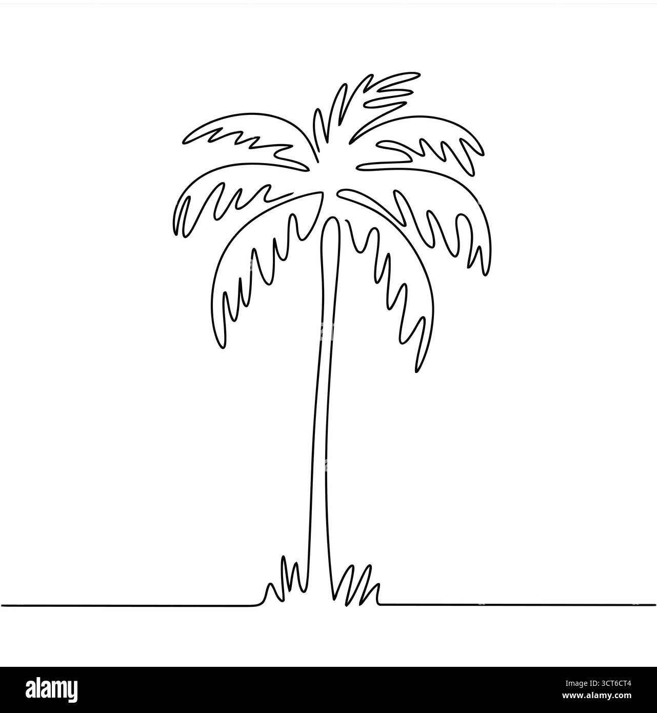 Dessin monoligne minimaliste noir et blanc d'un palmier tropical avec feuillage isolé sur fond blanc Illustration de Vecteur