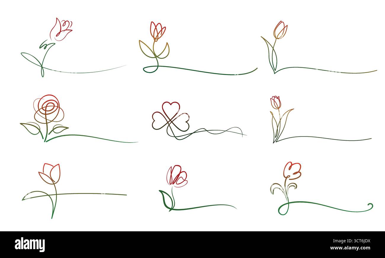 Ensemble de logos stylisés de fleurs de jardin. Illustration de Vecteur